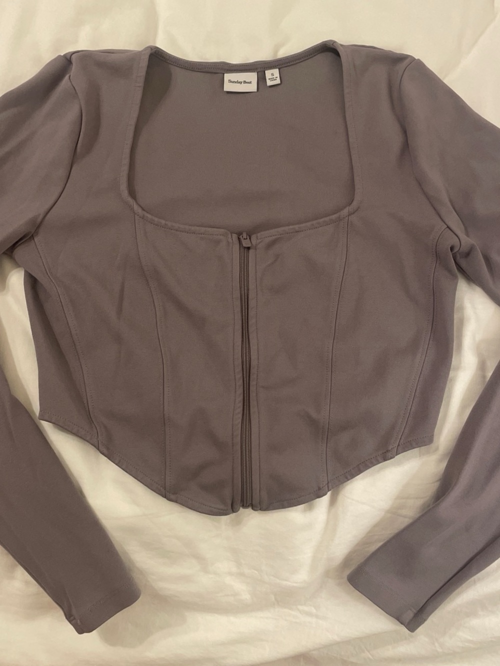 Aritzia Lavender Gray Zip-Front Cropped Corset Top